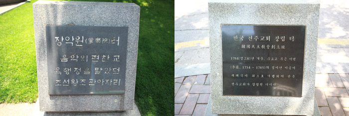 (Top) The site of Kim Beom-u's house. (Bottom) The site of Yi Byeok's home. (photos courtesy of the Archdiocese of Seoul)